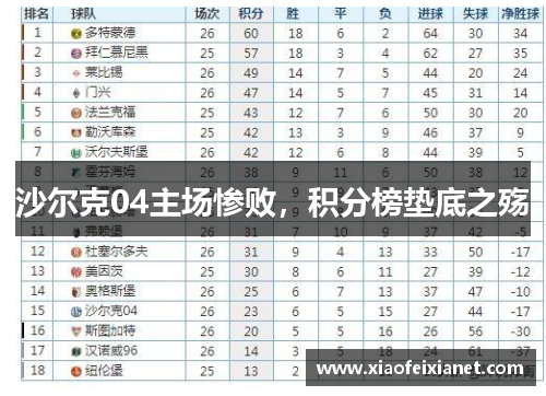 沙尔克04主场惨败，积分榜垫底之殇